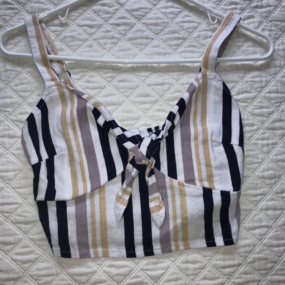 Cropped stretch back linen top